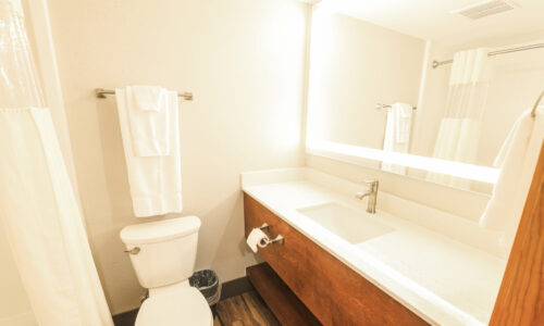 Bathroom within a lodge room at Shawnee State Park Lodge