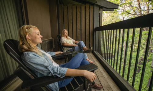 A balcony provides great views of Shawnee State Park Lodge